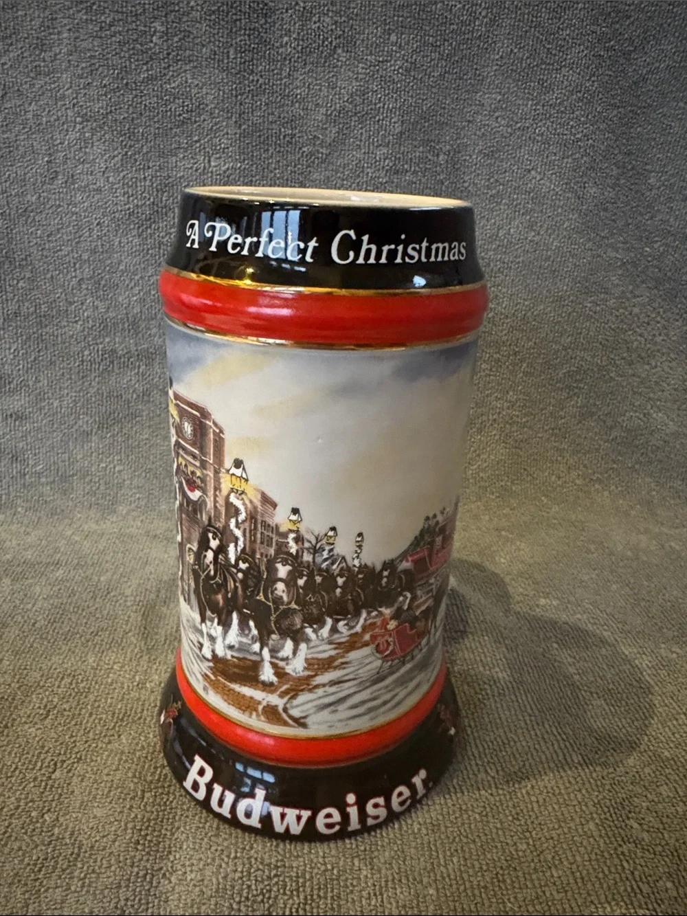 1992 Double Walled Insulated Budweiser “A Perfect Christmas” Clydesdale Stein